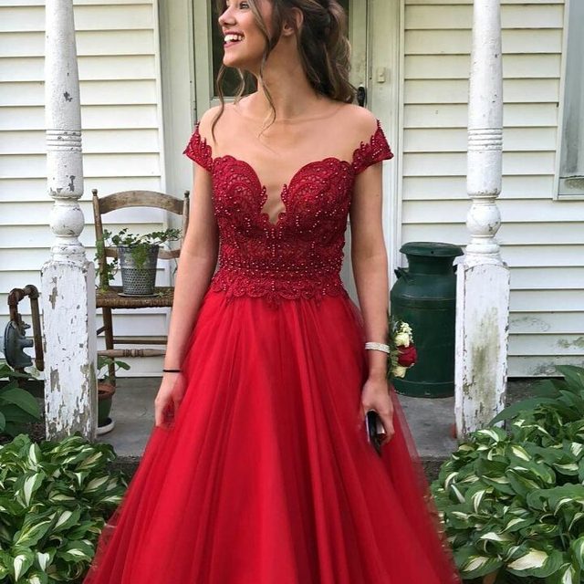 strapless open back dress red prom dresses one shoulder side slit satin dark red floor length sa –  classygown main image 1