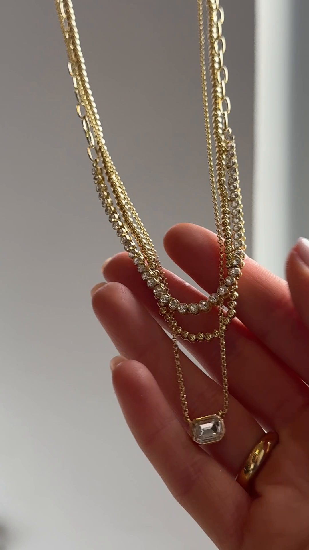 Kenna Layered Necklace - Clear/Gold