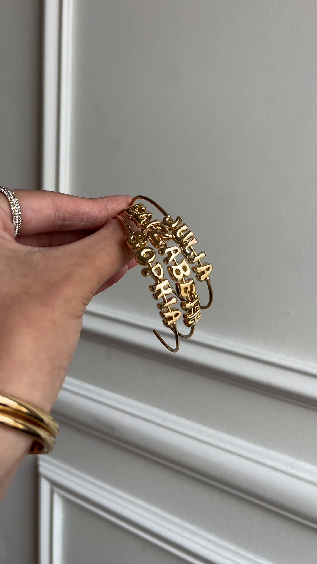 Bubble Letter Custom Cuff Bracelet - Gold
