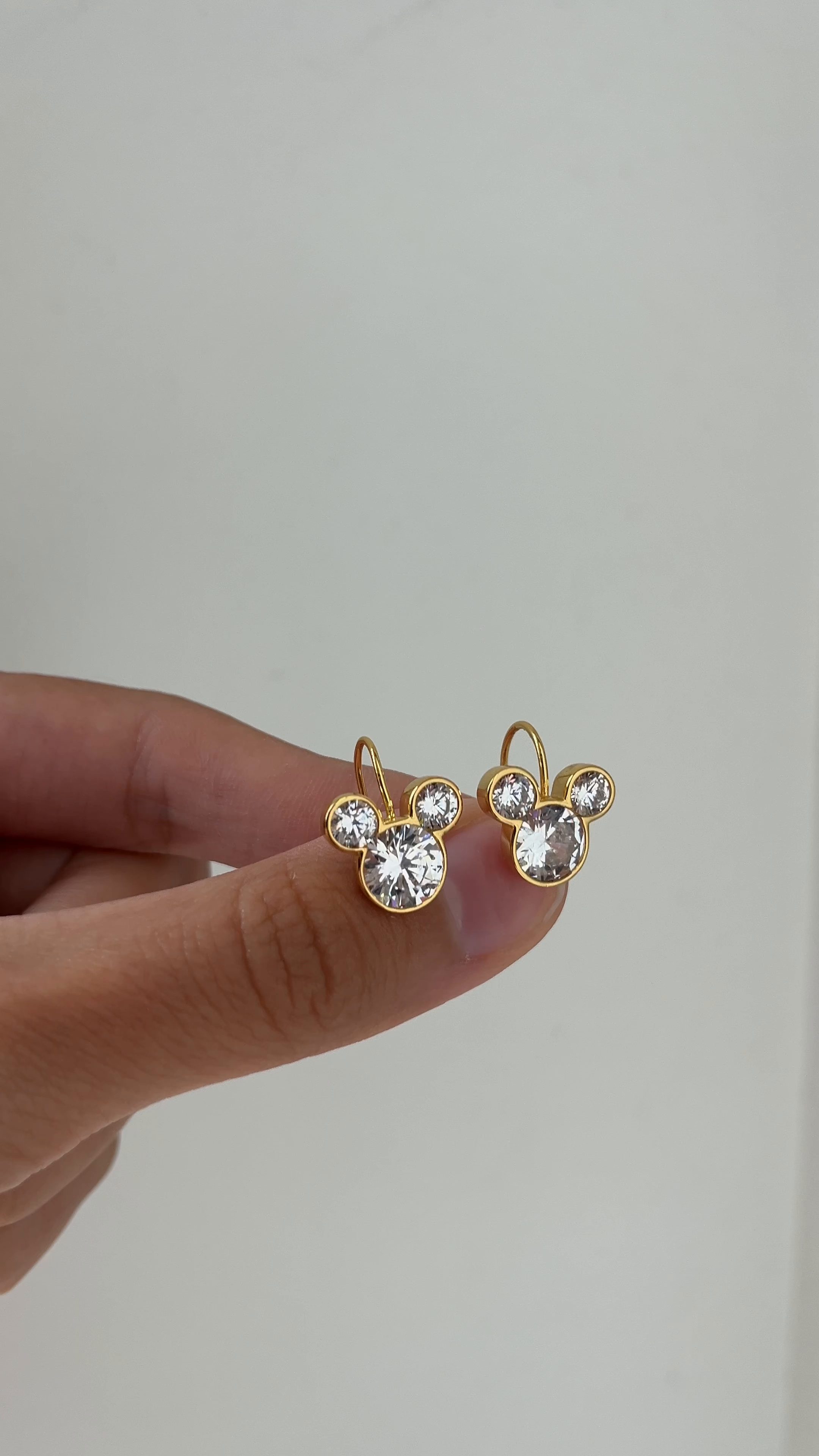 Disney Mickey Mouse 18K Gold Plated Sterling Silver Micro Drop Earrings - Gold/Pavé